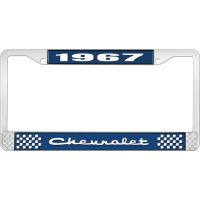 1967 CHEVROLET BLUE AND CHROME LICENSE PLATE FRAME WITH WHIT