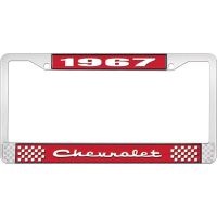 1967 CHEVROLET RED AND CHROME LICENSE PLATE FRAME WITH WHITE