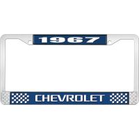 1967 CHEVROLET BLUE AND CHROME LICENSE PLATE FRAME WITH WHIT