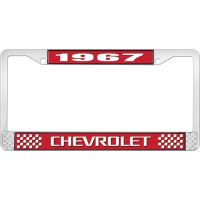 1967 CHEVROLET RED AND CHROME LICENSE PLATE FRAME WITH WHITE