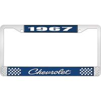 1967 CHEVROLET BLUE AND CHROME LICENSE PLATE FRAME WITH WHIT