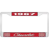 1967 CHEVROLET RED AND CHROME LICENSE PLATE FRAME WITH WHITE