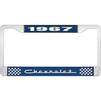 1967 CHEVROLET BLUE AND CHROME LICENSE PLATE FRAME WITH WHIT