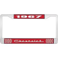 1967 CHEVROLET RED AND CHROME LICENSE PLATE FRAME WITH WHITE