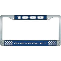 1968 CHEVROLET BLUE AND CHROME LICENSE PLATE FRAME WITH WHIT