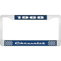 1968 CHEVROLET BLUE AND CHROME LICENSE PLATE FRAME WITH WHIT