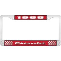 1968 CHEVROLET RED AND CHROME LICENSE PLATE FRAME WITH WHITE