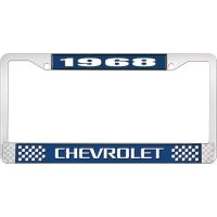 1968 CHEVROLET BLUE AND CHROME LICENSE PLATE FRAME WITH WHIT