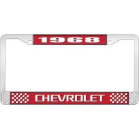 1968 CHEVROLET RED AND CHROME LICENSE PLATE FRAME WITH WHITE