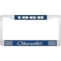 1968 CHEVROLET BLUE AND CHROME LICENSE PLATE FRAME WITH WHIT