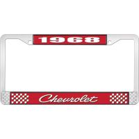 1968 CHEVROLET RED AND CHROME LICENSE PLATE FRAME WITH WHITE