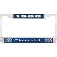 1968 CHEVROLET BLUE AND CHROME LICENSE PLATE FRAME WITH WHIT