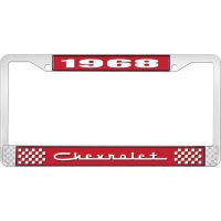 1968 CHEVROLET RED AND CHROME LICENSE PLATE FRAME WITH WHITE