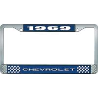 1969 CHEVROLET BLUE AND CHROME LICENSE PLATE FRAME WITH WHIT