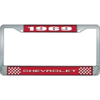 1969 CHEVROLET RED AND CHROME LICENSE PLATE FRAME WITH WHITE