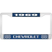 1969 CHEVROLET BLUE AND CHROME LICENSE PLATE FRAME WITH WHIT