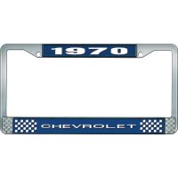 1970 CHEVROLET BLUE AND CHROME LICENSE PLATE FRAME WITH WHIT