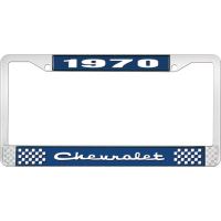 1970 CHEVROLET BLUE AND CHROME LICENSE PLATE FRAME WITH WHIT