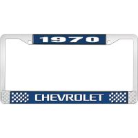 1970 CHEVROLET BLUE AND CHROME LICENSE PLATE FRAME WITH WHIT