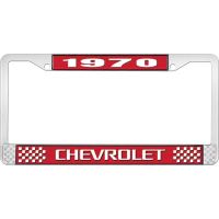 1970 CHEVROLET RED  AND CHROME LICENSE PLATE FRAME  WITH WHI