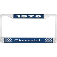 1970 CHEVROLET BLUE AND CHROME LICENSE PLATE FRAME WITH WHIT