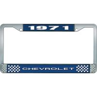 1971 CHEVROLET BLUE AND CHROME LICENSE PLATE FRAME WITH WHIT