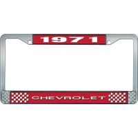 1971 CHEVROLET RED  AND CHROME LICENSE PLATE FRAME  WITH WHI