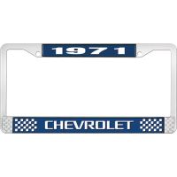 1971 CHEVROLET BLUE AND CHROME LICENSE PLATE FRAME WITH WHIT