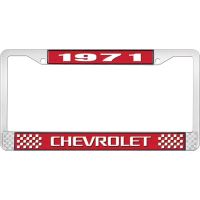 1971 CHEVROLET RED  AND CHROME LICENSE PLATE FRAME  WITH WHI