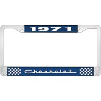 1971 CHEVROLET BLUE AND CHROME LICENSE PLATE FRAME WITH WHIT