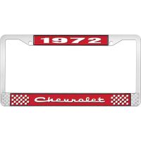 1972 CHEVROLET RED  AND CHROME LICENSE PLATE FRAME  WITH WHI