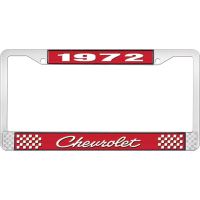 1972 CHEVROLET RED  AND CHROME LICENSE PLATE FRAME  WITH WHI