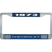 1973 CHEVROLET BLUE AND CHROME LICENSE PLATE FRAME WITH WHIT