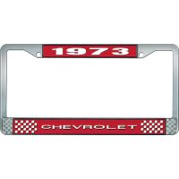 1973 CHEVROLET RED  AND CHROME LICENSE PLATE FRAME  WITH WHI