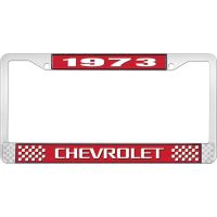 1973 CHEVROLET RED  AND CHROME LICENSE PLATE FRAME  WITH WHI