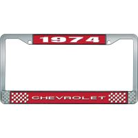 1974 CHEVROLET RED  AND CHROME LICENSE PLATE FRAME  WITH WHI