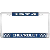 1974 CHEVROLET BLUE AND CHROME LICENSE PLATE FRAME WITH WHIT