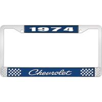 1974 CHEVROLET BLUE AND CHROME LICENSE PLATE FRAME WITH WHIT