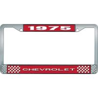 1975 CHEVROLET RED  AND CHROME LICENSE PLATE FRAME  WITH WHI