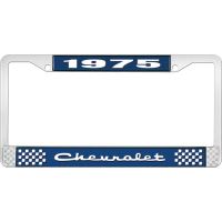 1975 CHEVROLET BLUE AND CHROME LICENSE PLATE FRAME WITH WHIT