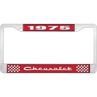 1975 CHEVROLET RED  AND CHROME LICENSE PLATE FRAME  WITH WHI