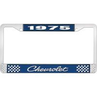 1975 CHEVROLET BLUE AND CHROME LICENSE PLATE FRAME WITH WHIT