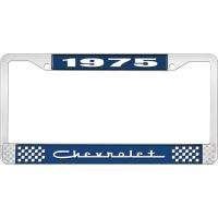 1975 CHEVROLET BLUE AND CHROME LICENSE PLATE FRAME WITH WHIT