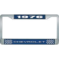 1976 CHEVROLET BLUE AND CHROME LICENSE PLATE FRAME WITH WHIT