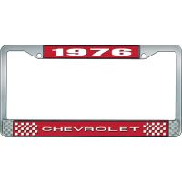 1976 CHEVROLET RED  AND CHROME LICENSE PLATE FRAME  WITH WHI