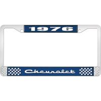 1976 CHEVROLET BLUE AND CHROME LICENSE PLATE FRAME WITH WHIT