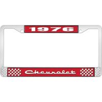 1976 CHEVROLET RED  AND CHROME LICENSE PLATE FRAME  WITH WHI