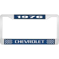 1976 CHEVROLET BLUE AND CHROME LICENSE PLATE FRAME WITH WHIT