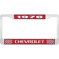 1976 CHEVROLET RED  AND CHROME LICENSE PLATE FRAME  WITH WHI