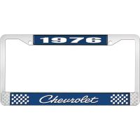 1976 CHEVROLET BLUE AND CHROME LICENSE PLATE FRAME WITH WHIT